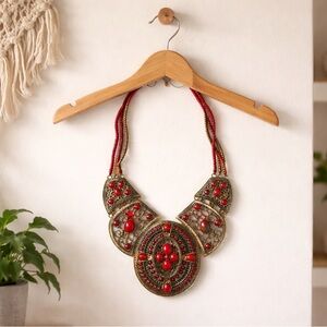 🛍️ Red bronze stone bead Aztec Boho choker jewelry necklace
